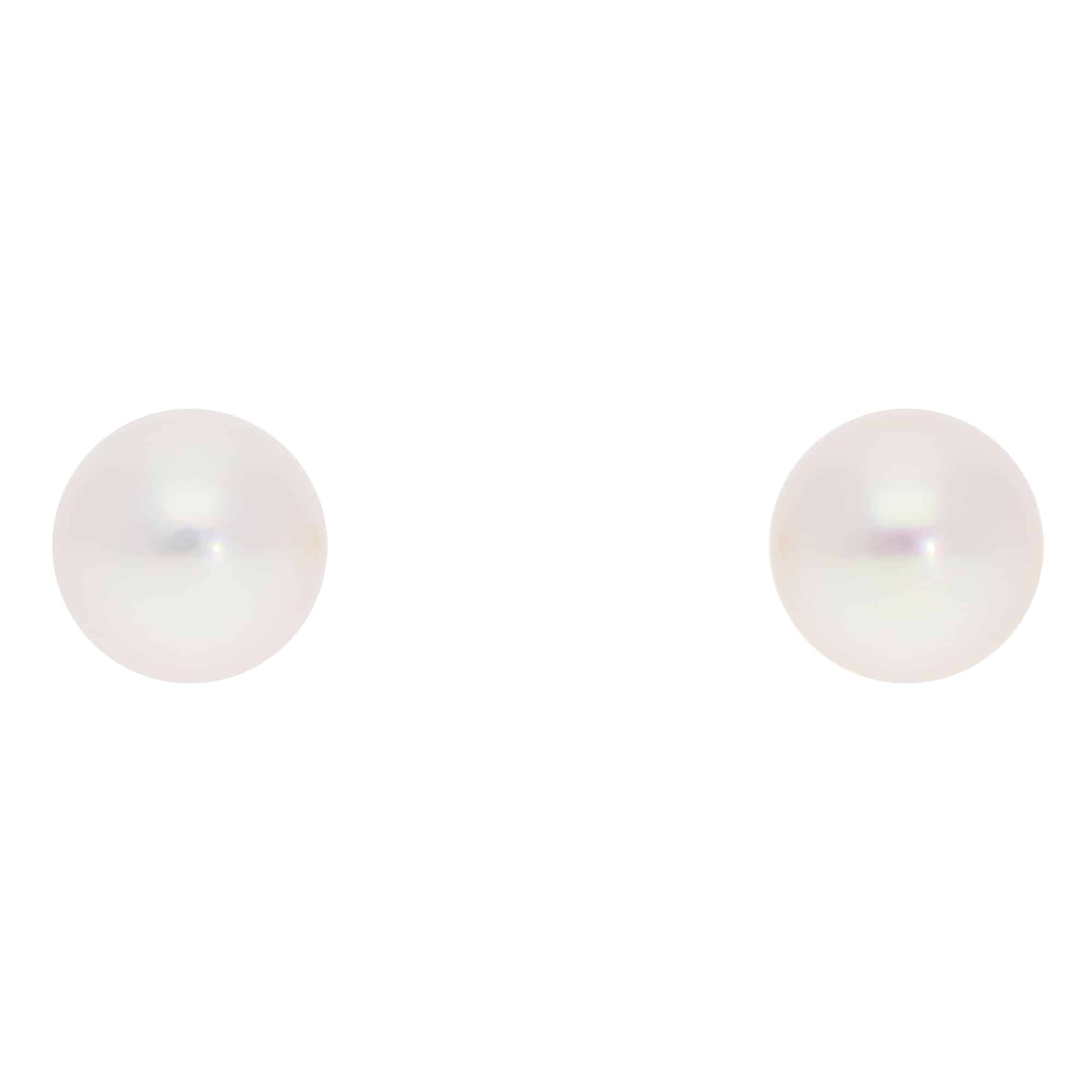 Modern 8mm Japanese Akoya Pearl Stud Earrings in 18ct Yellow Gold with post and butterfly fittings