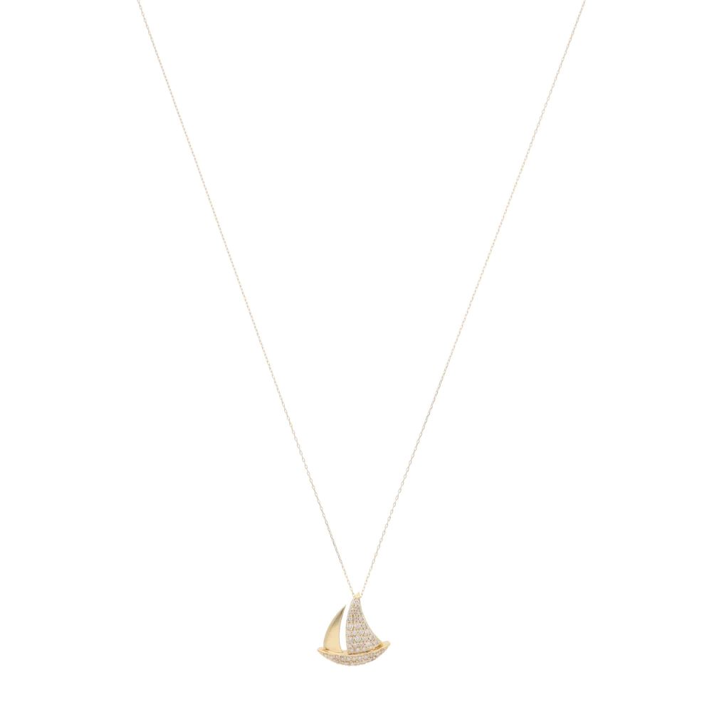 0.32ct Diamond Set Sailing Boat Necklace in 18ct Yellow Gold, pave-set with 47 sparkling round brilliant-cut diamonds on 15-inch trace chain