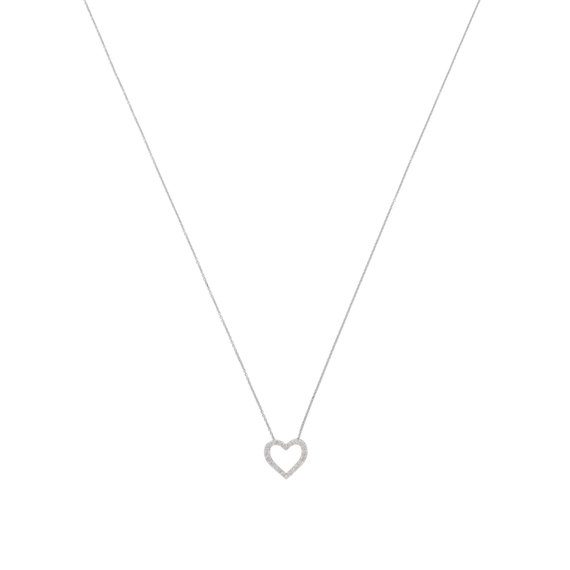 Contemporary diamond heart pendant necklace in platinum.