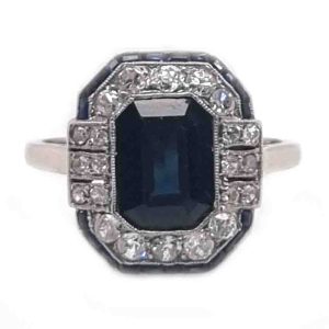 Art Deco Sapphire and Diamond Cluster Engagement Ring