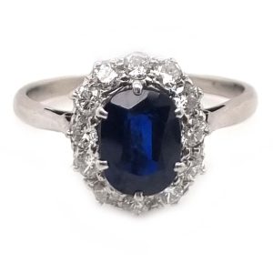 Vintage 1.50ct Sapphire and Diamond Cluster Engagement Ring, Circa 1940s