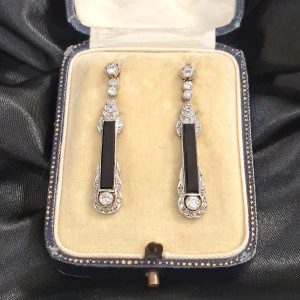 Art Deco Onyx and Diamond Drop Earrings