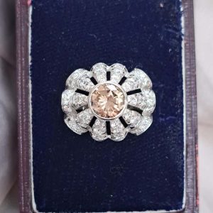 Vintage 1950s Cognac Diamond and White Diamond Bombe Cluster Ring