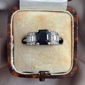 Art Deco Sapphire and Diamond Bow Design Engagement Ring