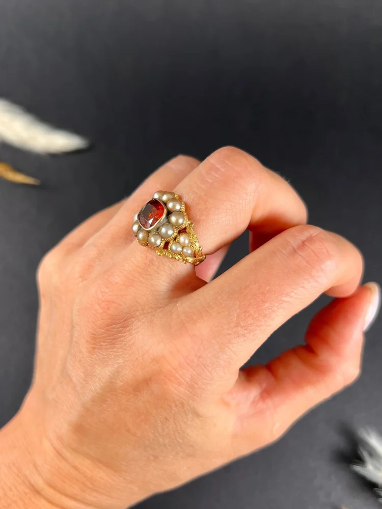 Georgian garnet cluster ring in gold.