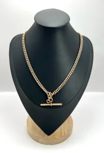 Edwardian Antique 9ct Rose Gold Curb Link Albert Chain Necklace