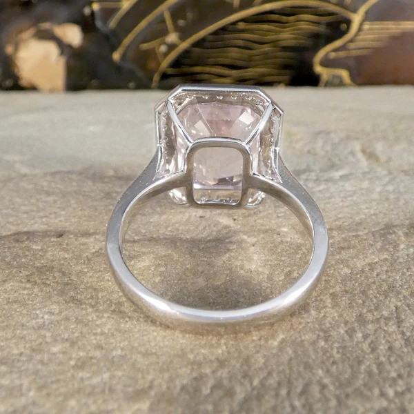 Large Impressive 8.38ct Emerald Cut Pink Kunzite and Diamond Cluster Ring in 18ct white gold