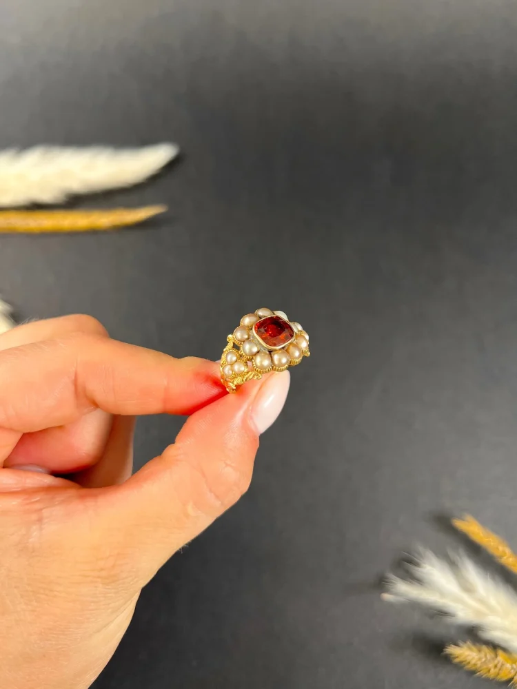 Georgian garnet cluster ring in gold.