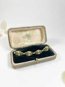 Antique 18 Carat Yellow Gold Bracelet With Rubies And Enamel