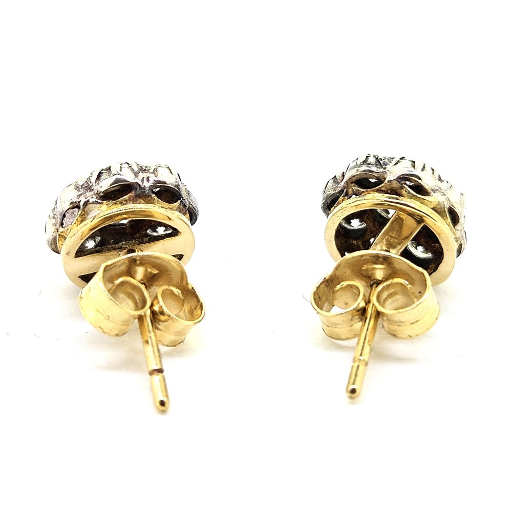 1.10ct Diamond Cluster Stud Earrings, sparkling diamonds are set in silver to 18ct yellow gold, radiating a traditional antique style design