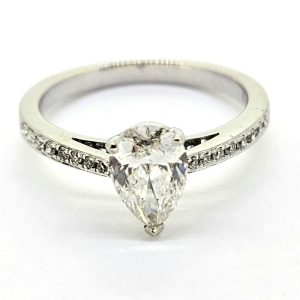 1ct Pear Cut Diamond Solitaire Engagement Ring, G/H Colour, single stone 1.01ct pear-shaped diamond claw set with brilliant cut diamond shoulders in 18ct white gold