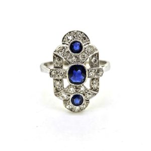 Sapphire and Diamond Trilogy Panel Ring