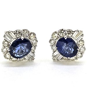 1.97ct Oval Sapphire and Diamond Cluster Stud Earrings