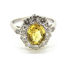 2ct Yellow Sapphire and Diamond Cluster Engagement Ring in Platinum