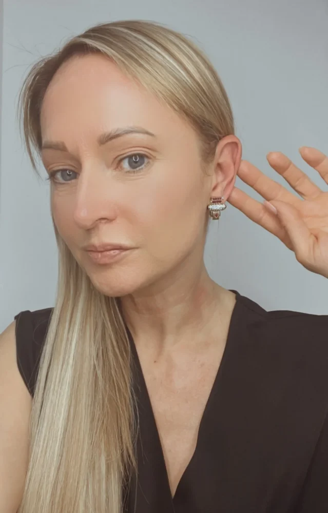 Art Deco diamond, ruby and onyx earrings in yellow and white gold.