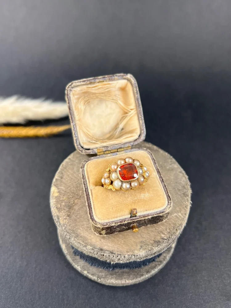 Georgian garnet cluster ring in gold.