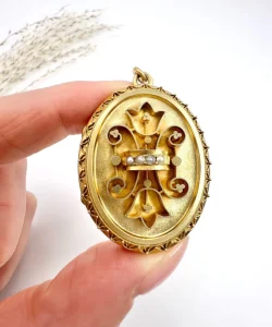 Victorian Fancy Locket With Seed Pearls In 15 Carat Yellow Gold