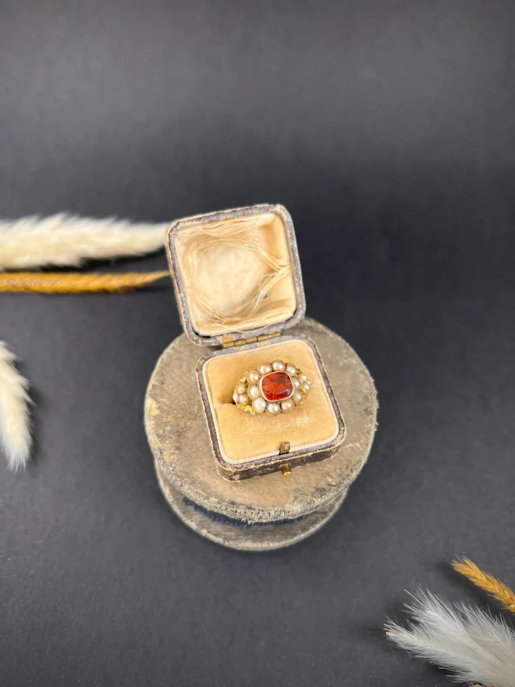 Georgian garnet cluster ring in gold.