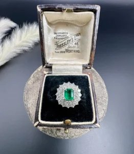 Vintage Emerald and Diamond Double Cluster Ring