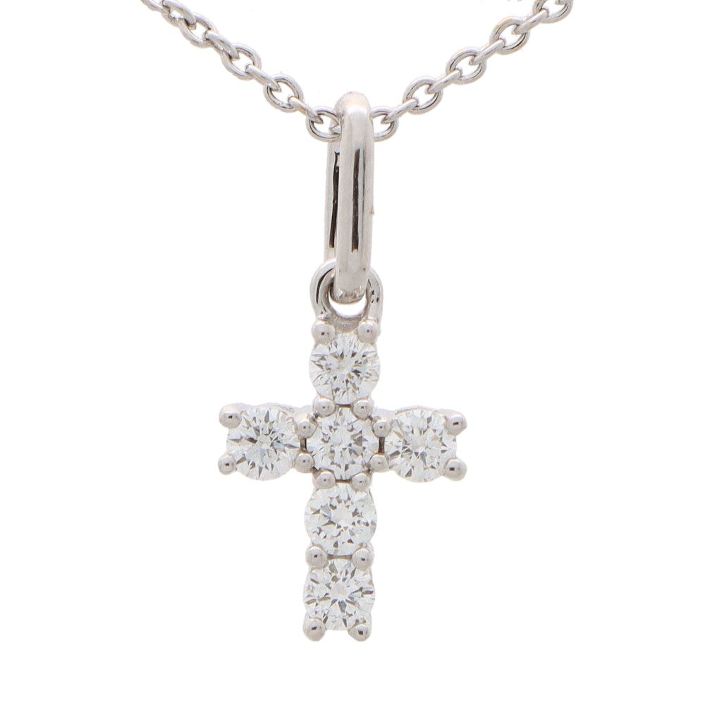 Modern Diamond Cross Pendant in 18ct White Gold, six individually claw set round brilliant cut diamonds arranged in cross design with polished white gold bail