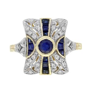 Sapphire and Diamond Cluster Panel Ring