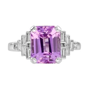4.20ct Pink Kunzite and Baguette Diamond Engagement Ring
