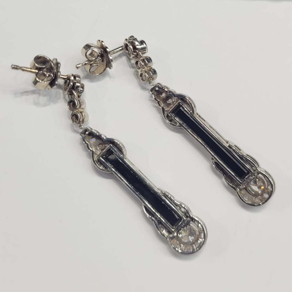 Art Deco Onyx and Diamond Drop Earrings