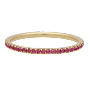 Contemporary Pink Sapphire Full Eternity Ring In 18 Carat Yellow Gold