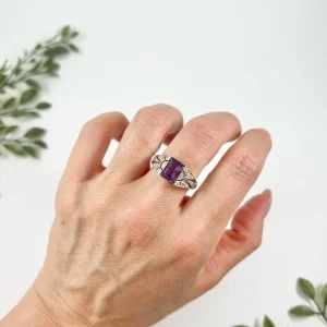 Antique amethyst and diamond ring in gold and platinum.