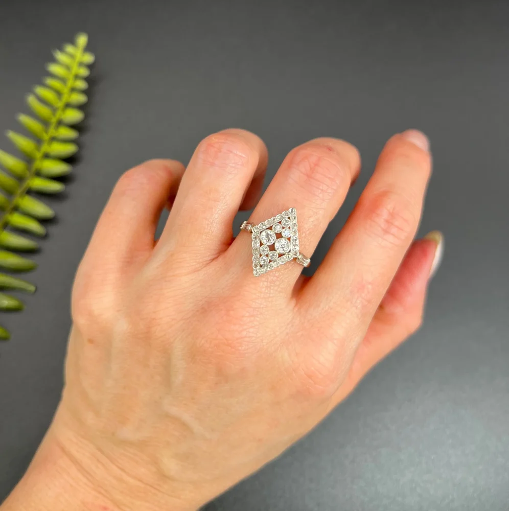 Antique diamond ring in gold and platinum.