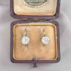 Victorian Antique 2.50ct Old Cut Diamond Solitaire Drop Earrings