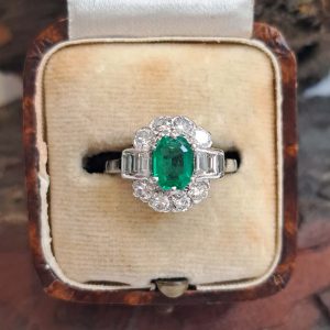 Vintage Emerald and Diamond Cluster Engagement Ring