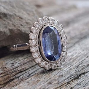 2.10ct Oval Sapphire and Diamond Cluster Ring in Platinum