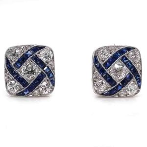 Sapphire and Diamond Square Cluster Earrings