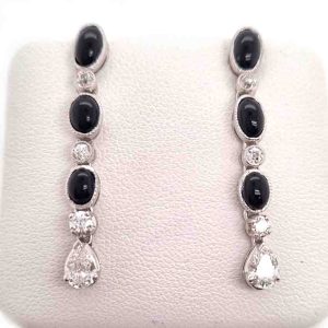 Vintage Black Onyx and Diamond Drop Earrings in Platinum