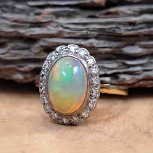 Antique Opal and Diamond Cluster Engagement Ring