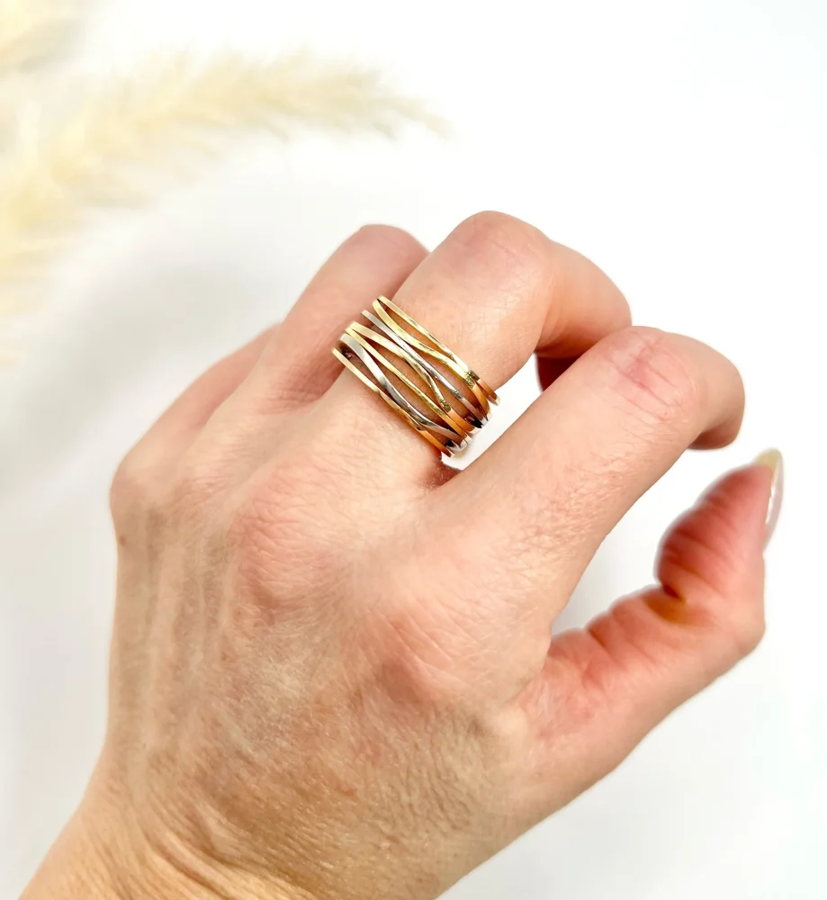 Omega Ladymatic ring in three colour gold.