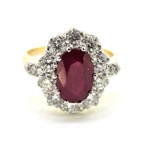 3.50ct Oval Ruby and Diamond Cluster Engagement Ring