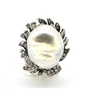 Contemporary South Sea Pearl and Diamond Cluster Dress Ring