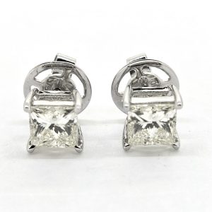 2ct Princess Cut Diamond Solitaire Stud Earrings in 18ct White Gold