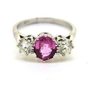 2ct Pink Sapphire and Diamond Three Stone Engagement Ring in Platinum