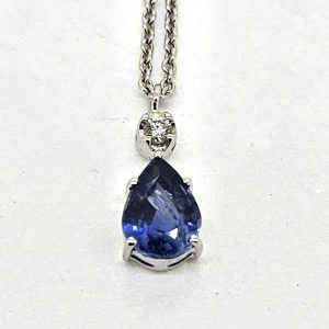 1ct Pear Cut Sapphire and Diamond Pendant in 18ct white gold
