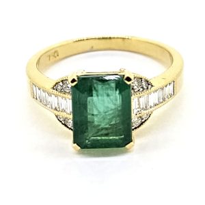 2.50ct Emerald and Baguette Diamond Engagement Ring in Yellow Gold