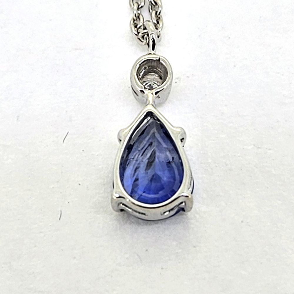 1ct Pear Cut Sapphire and Diamond Pendant in 18ct white gold