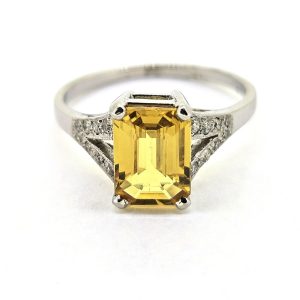 2.20ct Yellow Sapphire Engagement Ring with Diamond Split Shoulders