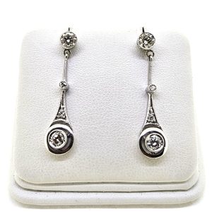 Antique 1ct Diamond Drop Earrings in 18ct White Gold