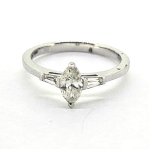 Marquise Cut Diamond Solitaire Engagement Ring with Baguette Shoulders