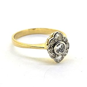Antique Style Diamond Navette Cluster Engagement Ring in 18ct Yellow Gold