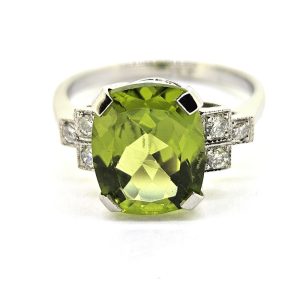 4.5ct Peridot and Diamond Engagement Ring in Platinum