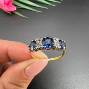 Antique sapphire and diamond ring in gold and platinum..